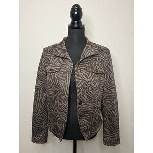White House Black Market Women's Chocolate Brown Zebra Print Jacket Size 10